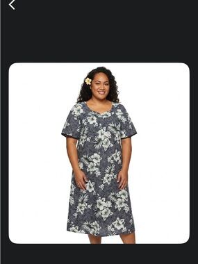 Vtg Two Palms Made In Hawaii 100% Cotton Gray Hibiscus Muumuu Dress Size 3XL